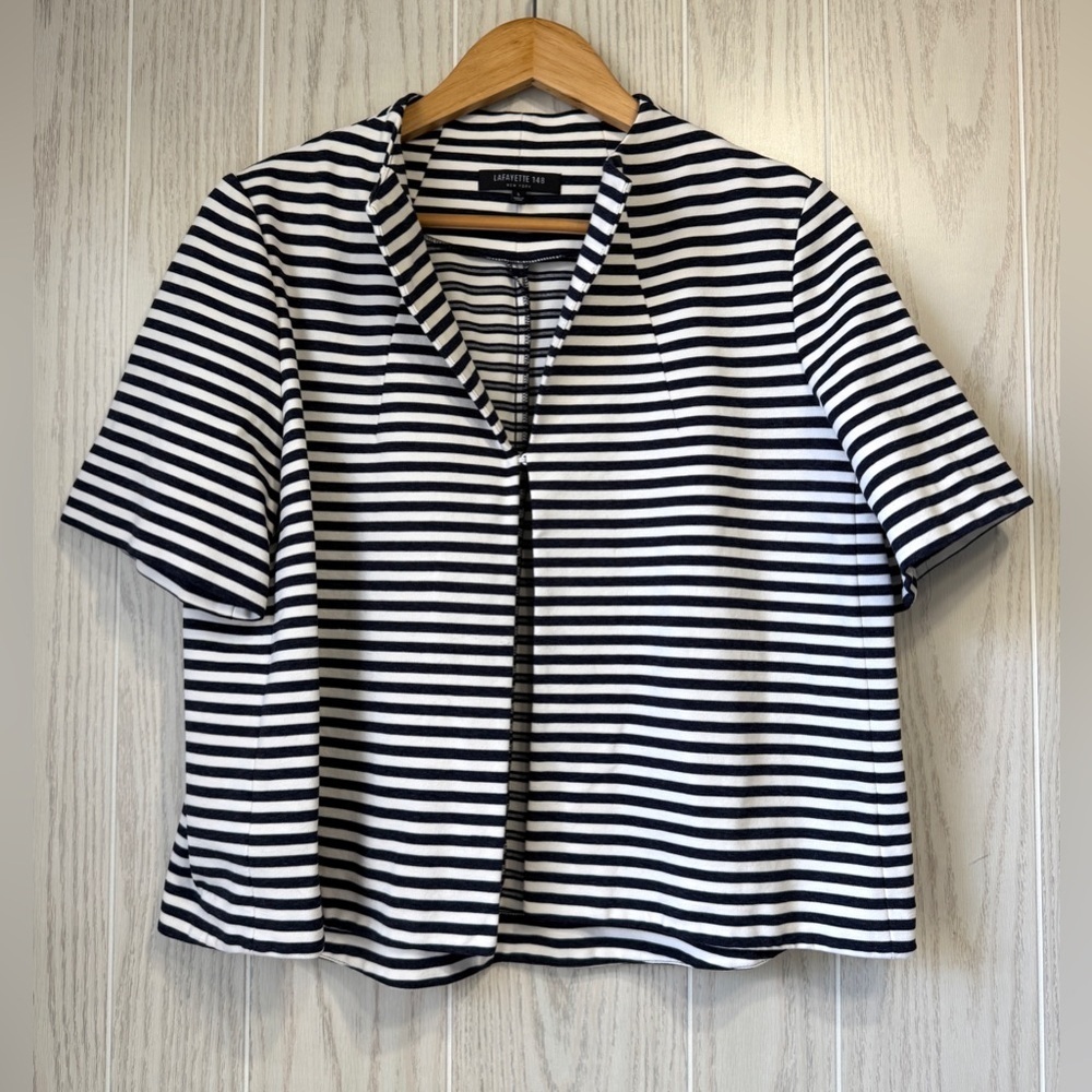 Lafayette 148 New York Striped Short-Sleeve Open Front Jacket
